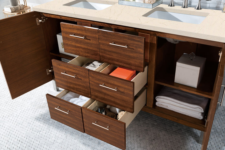 Metropolitan 60" Double Vanity, American Walnut w/ 3 CM Eternal Marfil Silestone Top