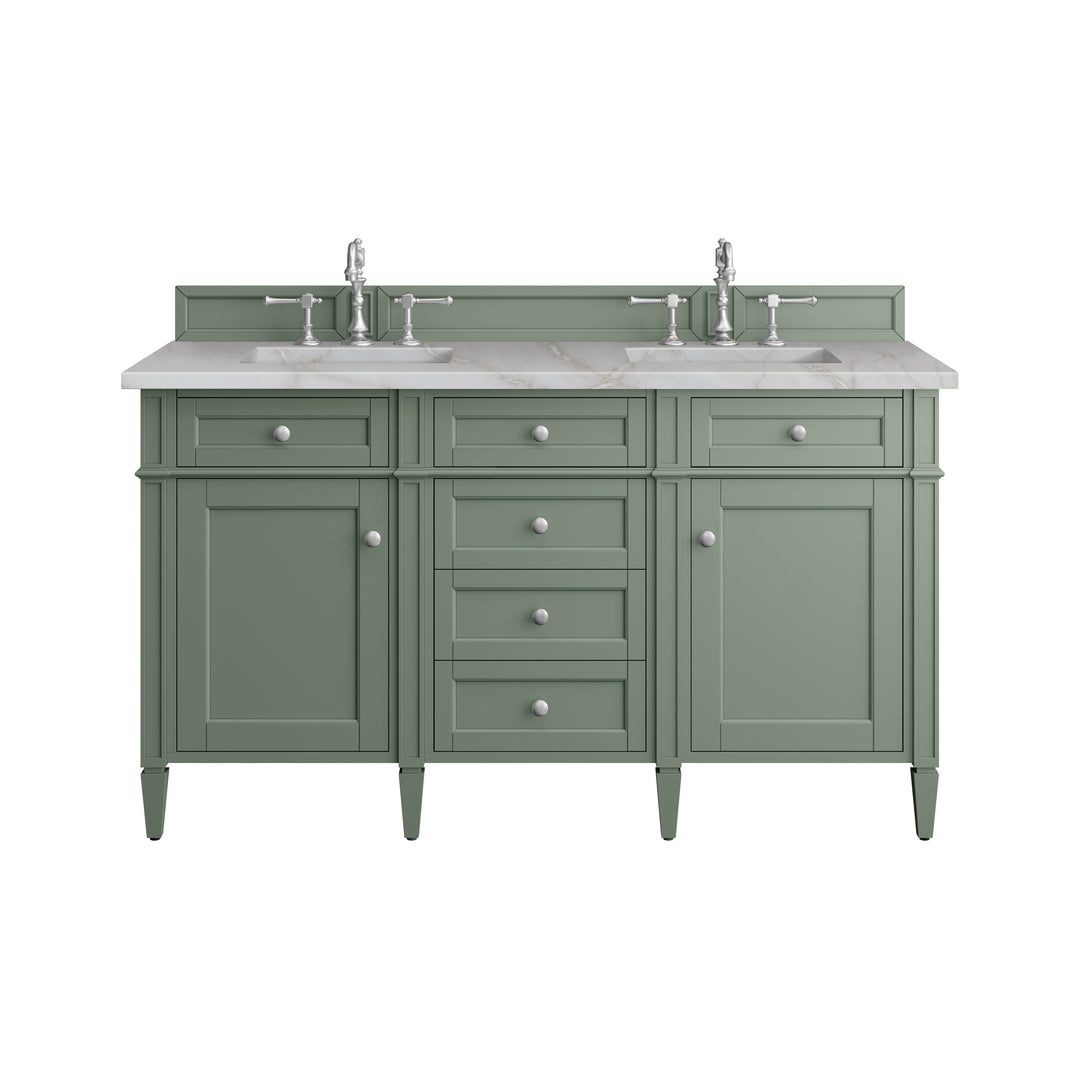 Brittany 60" Double Vanity, Smokey Celadon w/ 3 CM Victorian Silver Top w/FreePower Wireless Charger