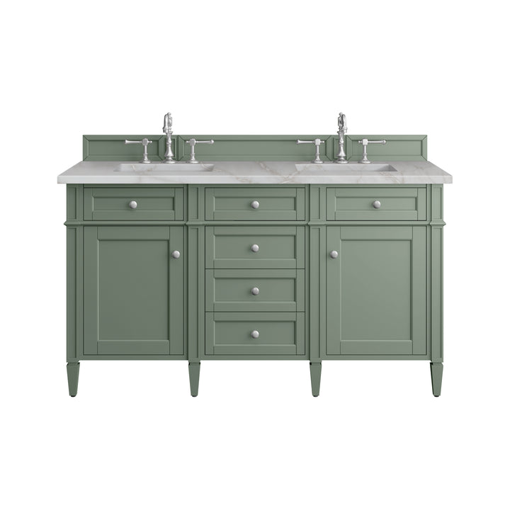 Brittany 60" Double Vanity, Smokey Celadon w/ 3 CM Victorian Silver Top w/FreePower Wireless Charger