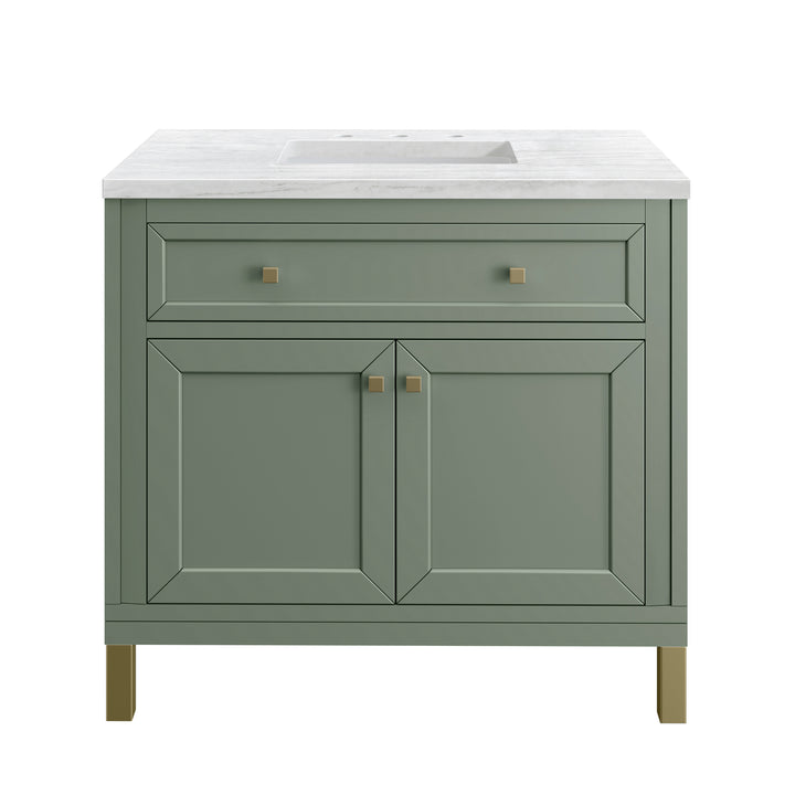 Chicago 36" Single Vanity, Smokey Celadon, w/ 3 CM Arctic Fall Solid Surface Top