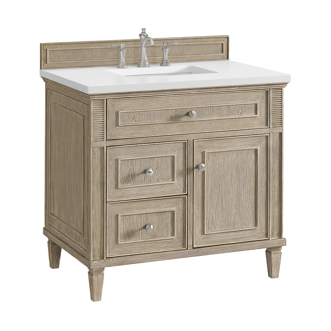 Lorelai 36" Single Vanity, Whitewashed Oak w/ 3 CM White Zeus Silestone Top