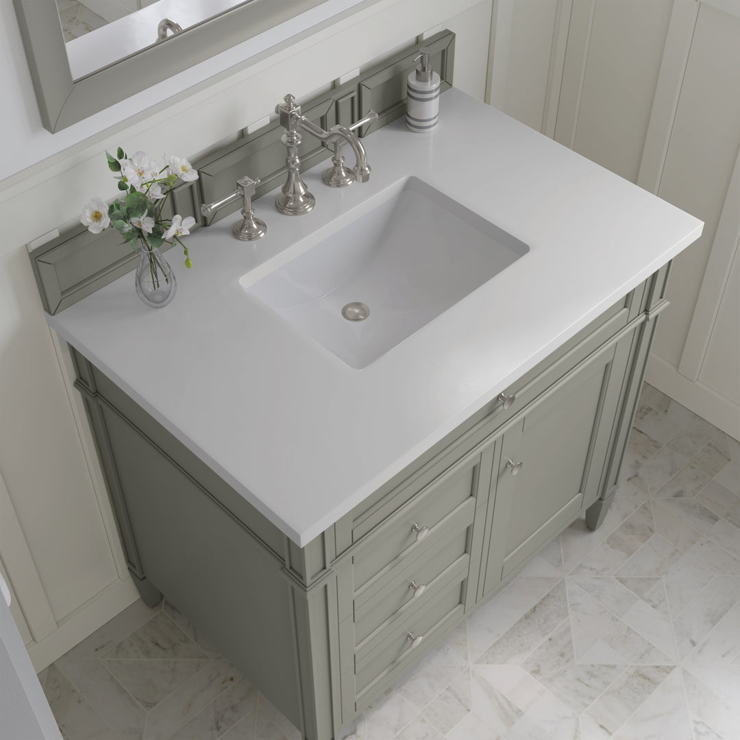 Brittany 36" Single Vanity, Urban Gray w/ 3 CM White Zeus Silestone Top