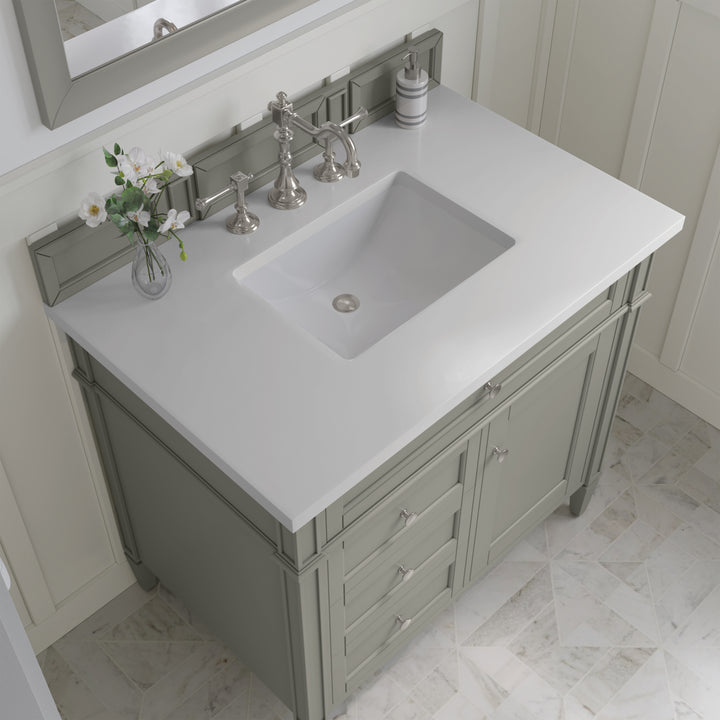 Brittany 36" Single Vanity, Urban Gray w/ 3 CM White Zeus Silestone Top