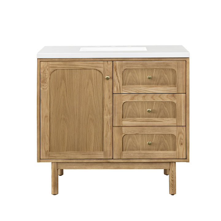 Laurent 36" Single Vanity, Light Natural Oak w/ 3 CM White Zeus Top