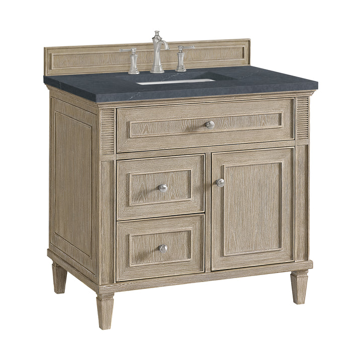 Lorelai 36" Single Vanity, Whitewashed Oak w/ 3 CM Charcoal Soapstone Silestone Top