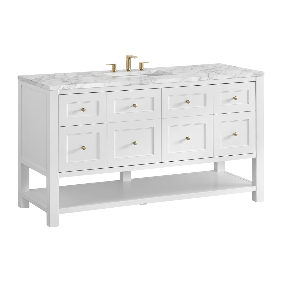Breckenridge 60" Single Vanity, Bright White, w/ 3 CM Carrara Marble Top