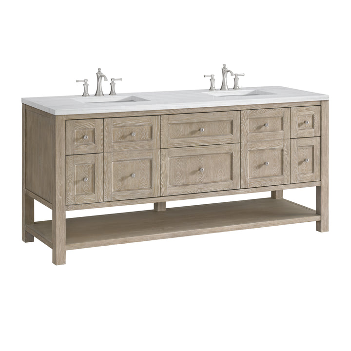 Breckenridge 72" Double Vanity, Whitewashed Oak w/ 3 CM Arctic Fall Solid Surface Top