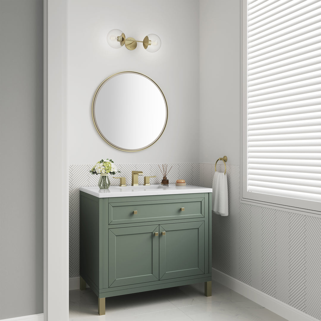 Chicago 36" Single Vanity, Smokey Celadon, w/ 3 CM White Zeus Silestone® Top