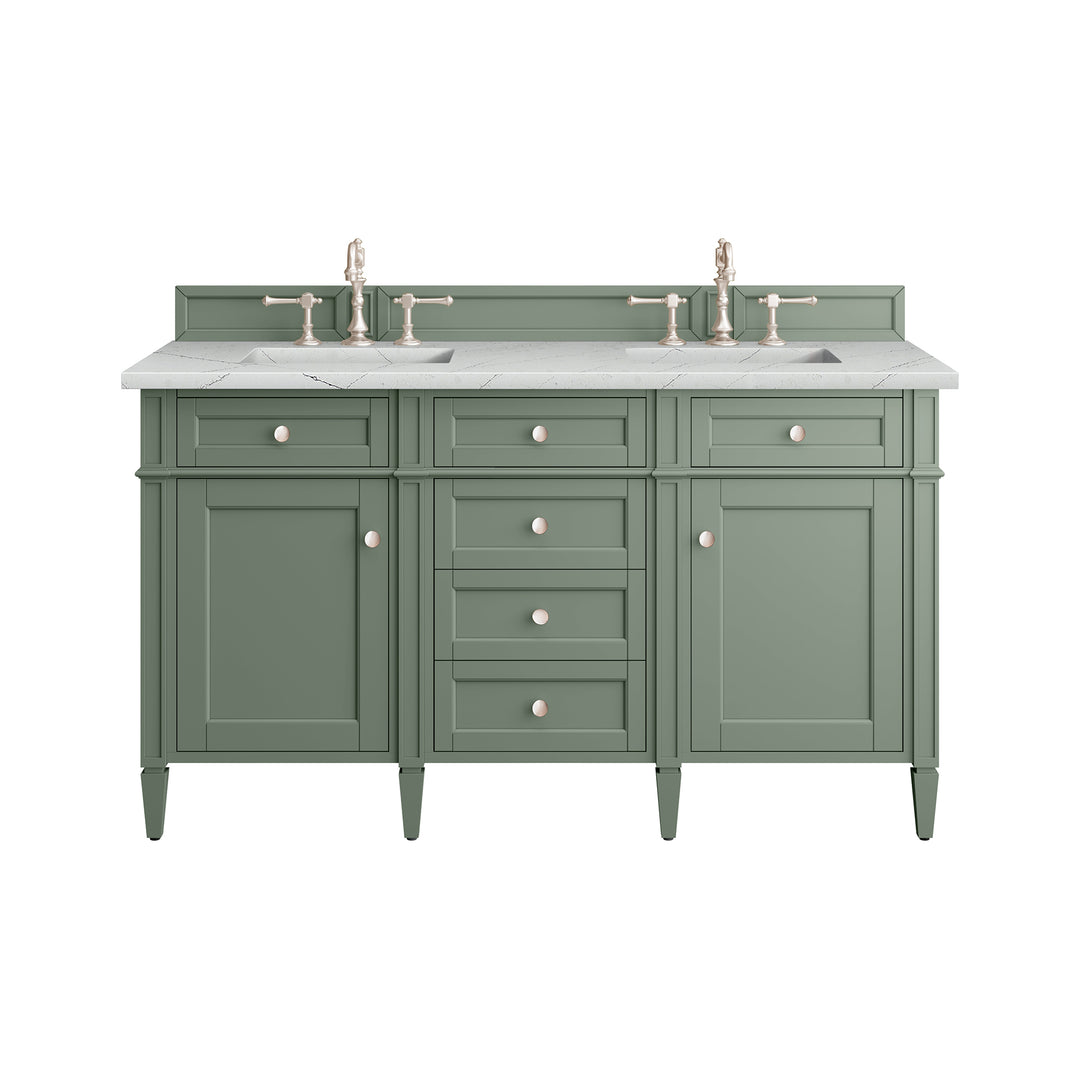 Brittany 60" Double Vanity, Smokey Celadon w/ 3 CM Ethereal Noctis Top w/FreePower Wireless Charger