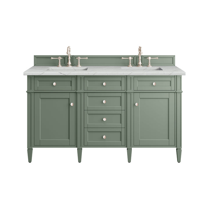 Brittany 60" Double Vanity, Smokey Celadon w/ 3 CM Ethereal Noctis Top w/FreePower Wireless Charger