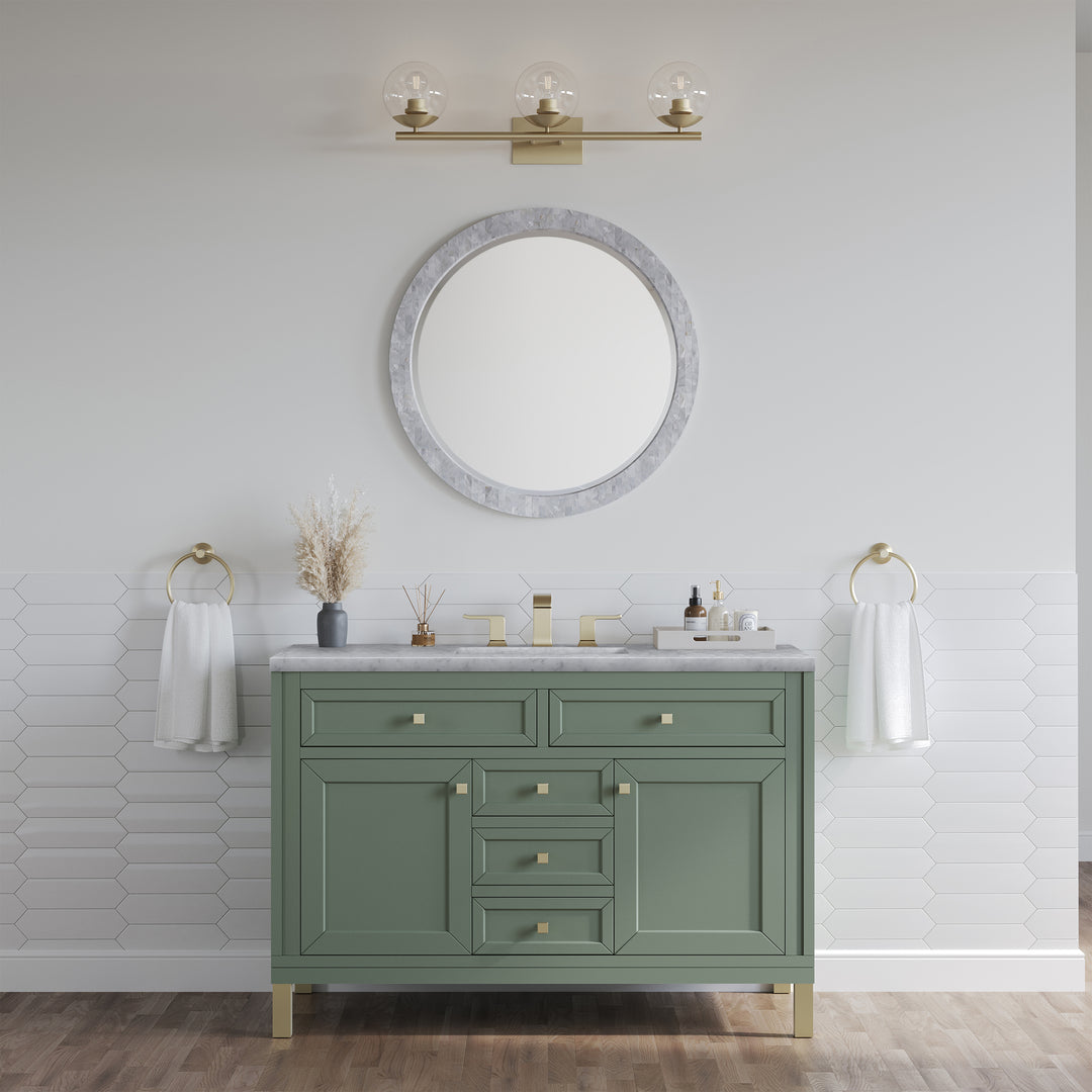 Chicago 48" Single Vanity, Smokey Celadon, w/ 3 CM Carrara Marble Top