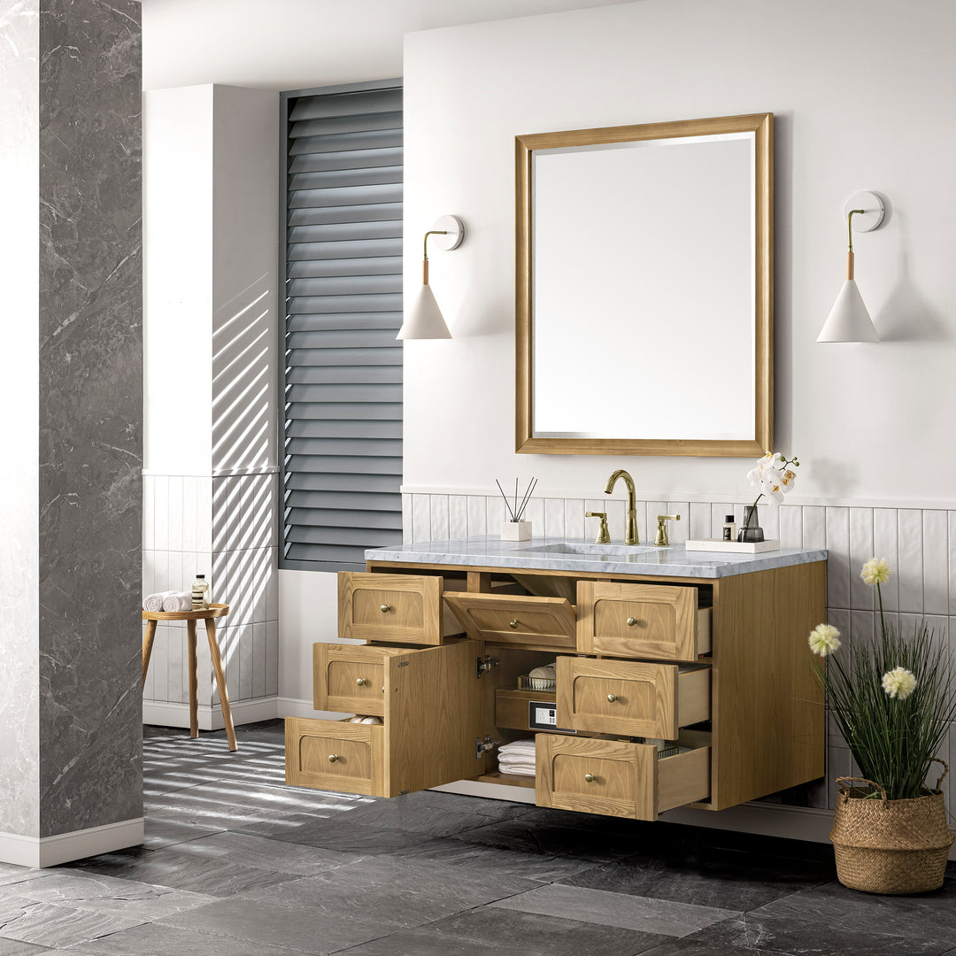 Laurent 48" Single Vanity, Light Natural Oak w/ 3 CM Carrara Marble Top