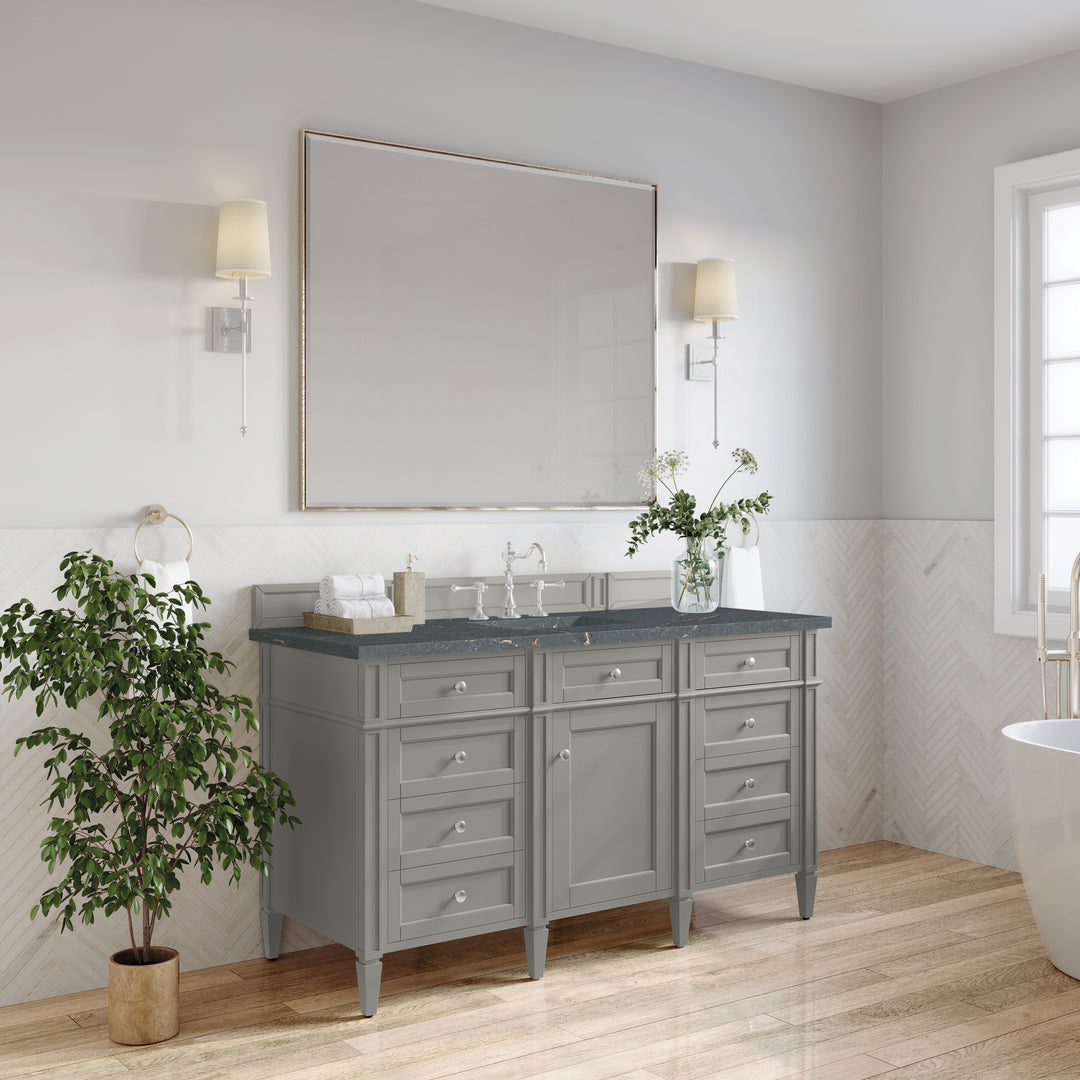 Brittany 60" Single Vanity, Urban Gray w/ 3 CM Parisien Bleu Silestone Top