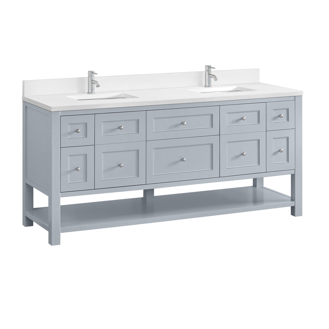 Breckenridge 72" Double Vanity, Serenity Blue, w/ Double Hole 3 CM White Zeus Quartz Top & Backsplash