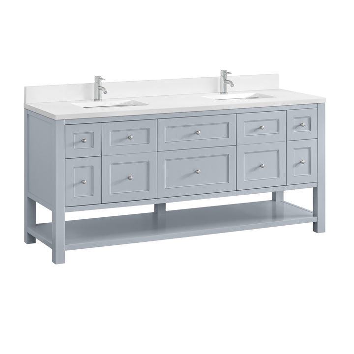 Breckenridge 72" Double Vanity, Serenity Blue, w/ Double Hole 3 CM White Zeus Quartz Top & Backsplash