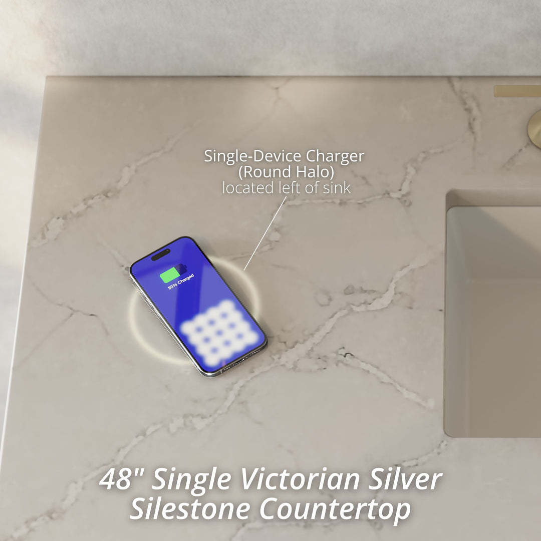 Brittany 48" Single Vanity, Smokey Celadon w/ 3 CM Victorian Silver Top w/FreePower Wireless Charger