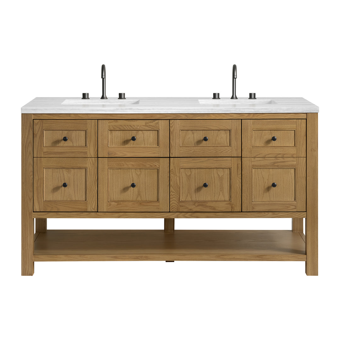 Breckenridge 60" Double Vanity, Light Natural Oak, w/ 3 CM Arctic Fall Solid Surface Top