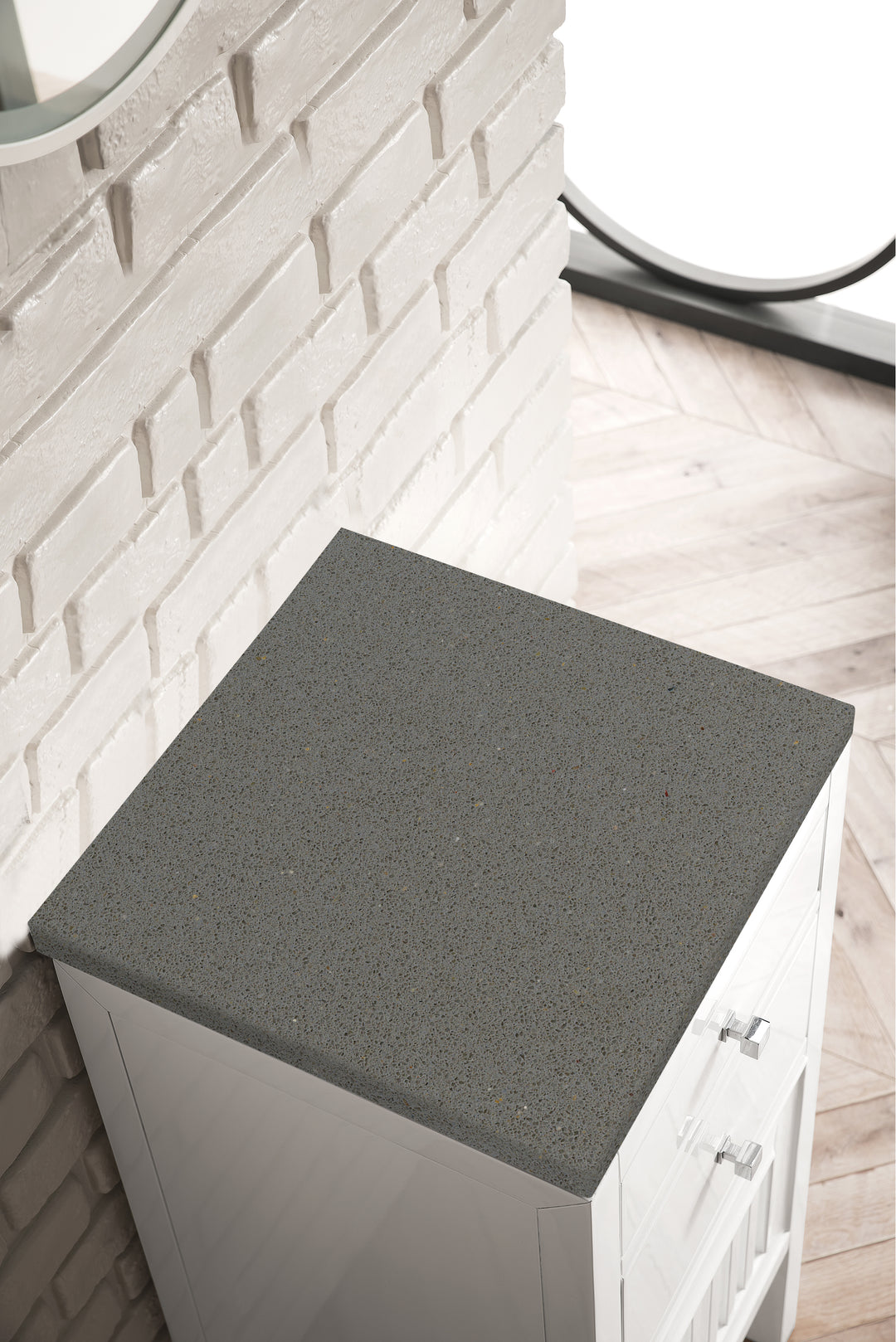 Athens 15" Base Cabinet w/ Drawers and Right Door, Glossy White w/ 3 CM Grey Expo Silestone Top