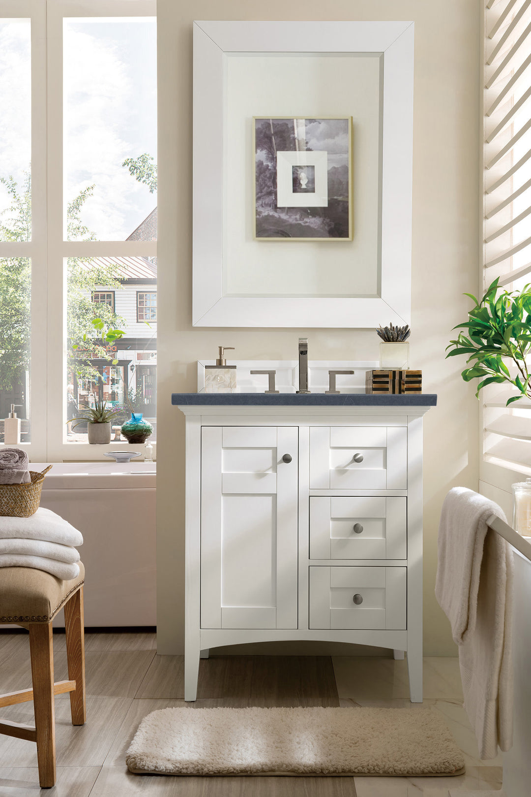 Palisades 30" Single Vanity, Bright White w/ 3 CM Charcoal Soapstone Silestone Top