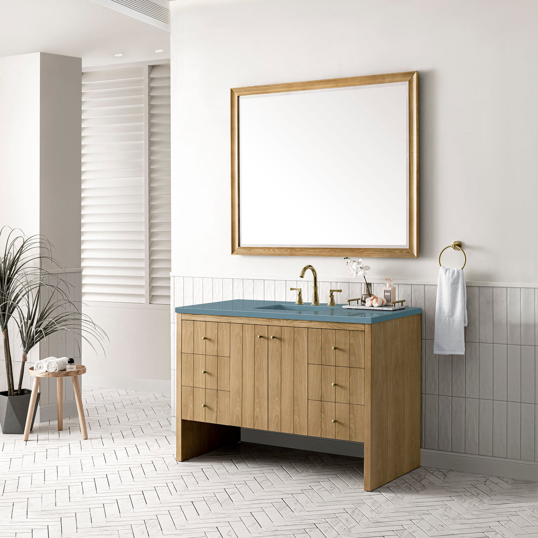 Hudson 48" Single Vanity, Light Natural Oak w/ 3 CM Cala Blue Top