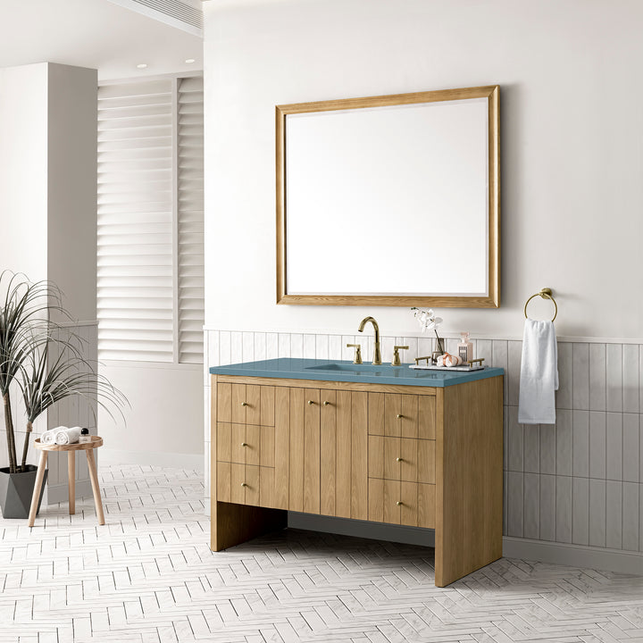 Hudson 48" Single Vanity, Light Natural Oak w/ 3 CM Cala Blue Top