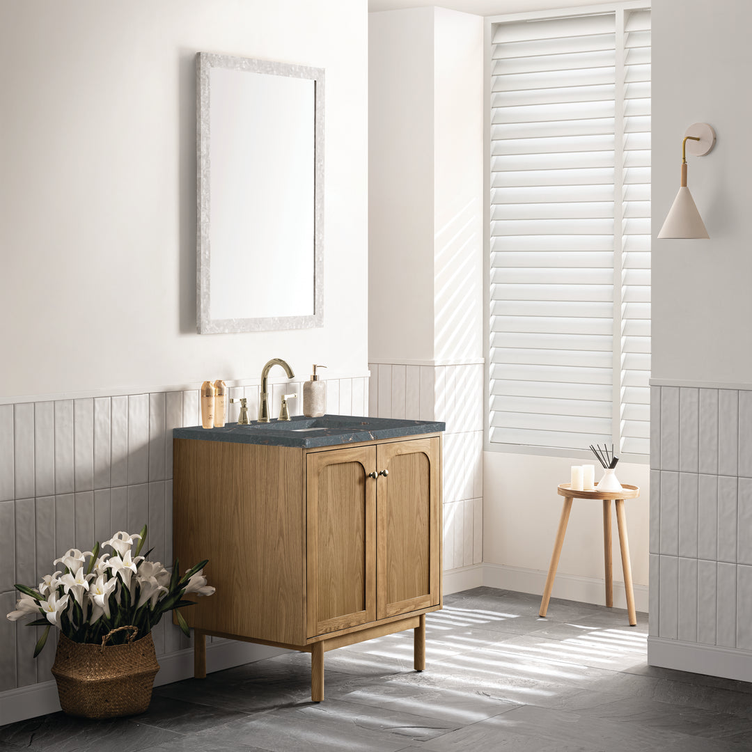 Laurent 30" Single Vanity, Light Natural Oak w/ 3 CM Parisien Bleu Top