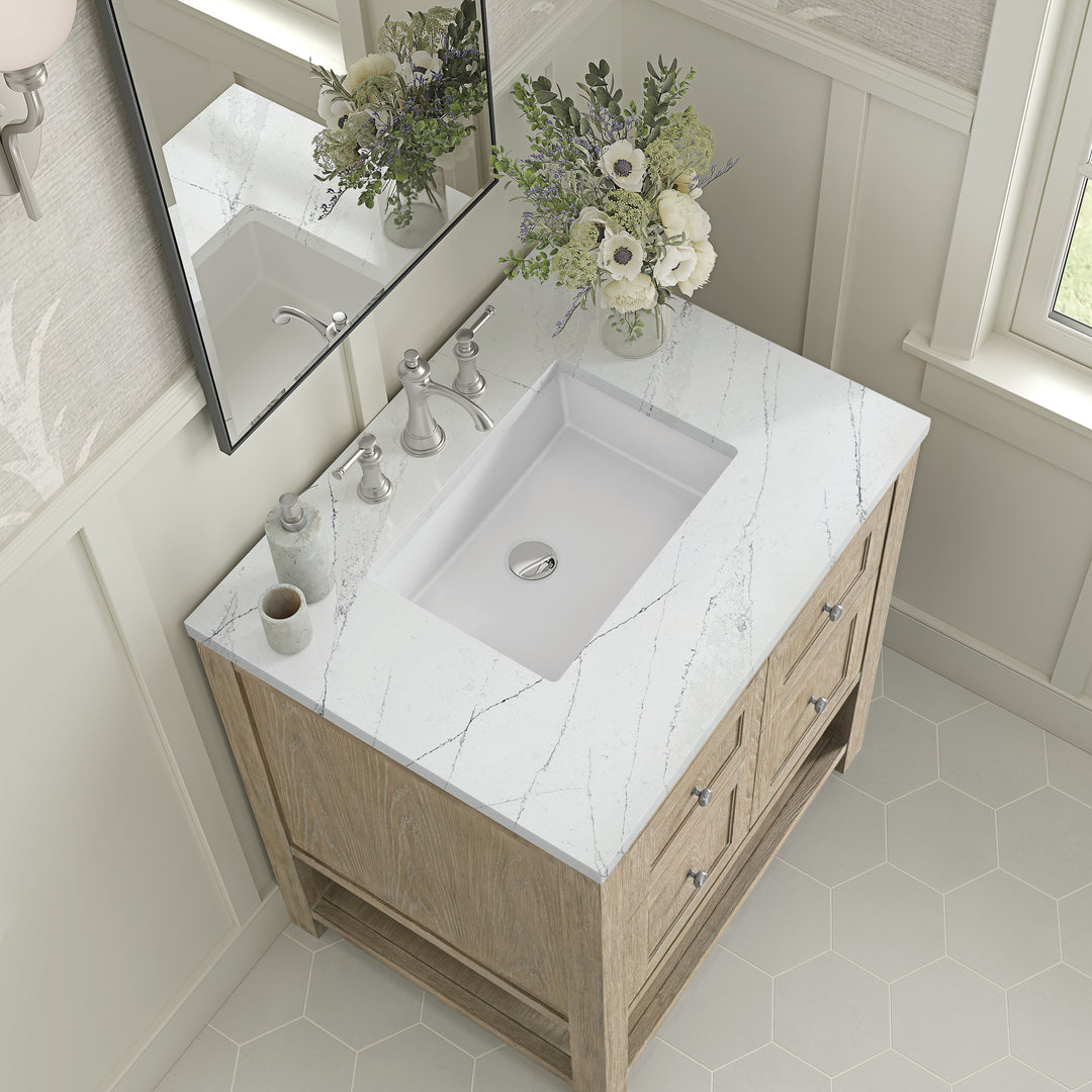 Breckenridge 30" Single Vanity, Whitewashed Oak w/ 3 CM Ethereal Noctis Silestone Top