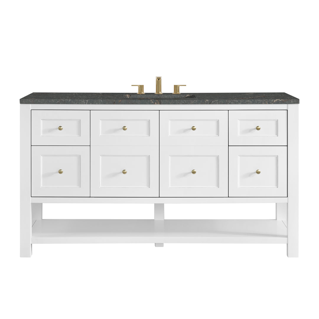 Breckenridge 60" Single Vanity Cabinet, Bright White w/ 3 CM Parisien Bleu Top
