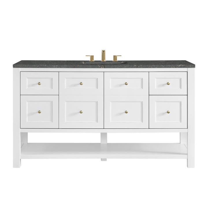 Breckenridge 60" Single Vanity Cabinet, Bright White w/ 3 CM Parisien Bleu Top