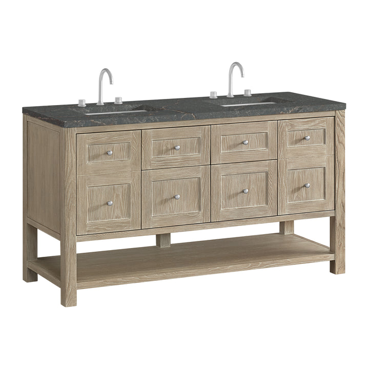 Breckenridge 60" Double Vanity, Whitewashed Oak w/ 3 CM Parisien Bleu Top w/FreePower Wireless Charger