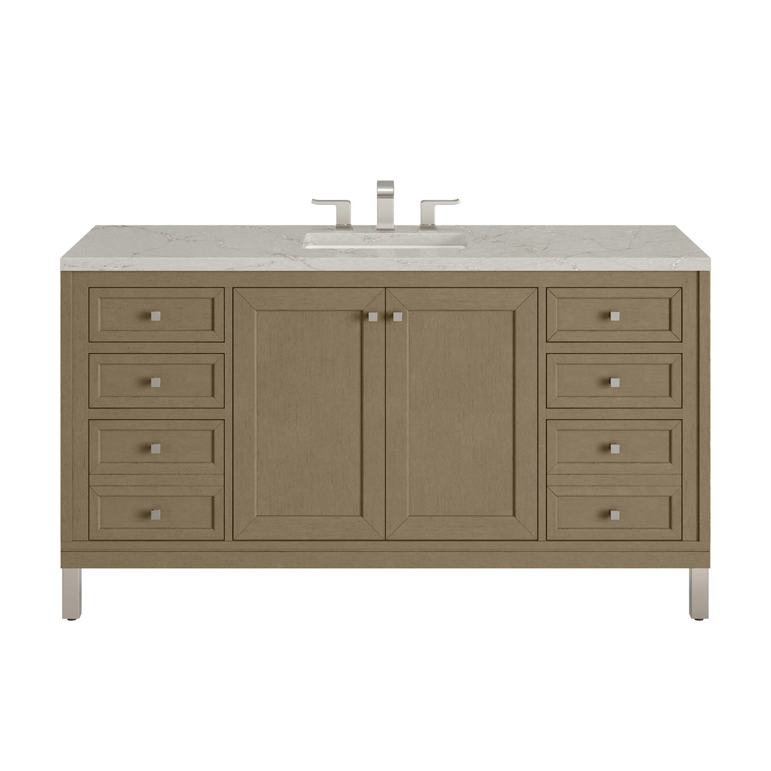 Chicago 60" Single Vanity, Walnut Whisper, w/ 3 CM Victorian Silver Silestone® Top