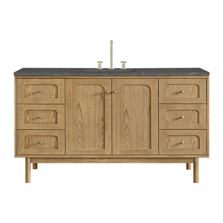 Laurent 60" Single Vanity, Light Natural Oak, w/ 3 CM Parisien Bleu Quartz Top