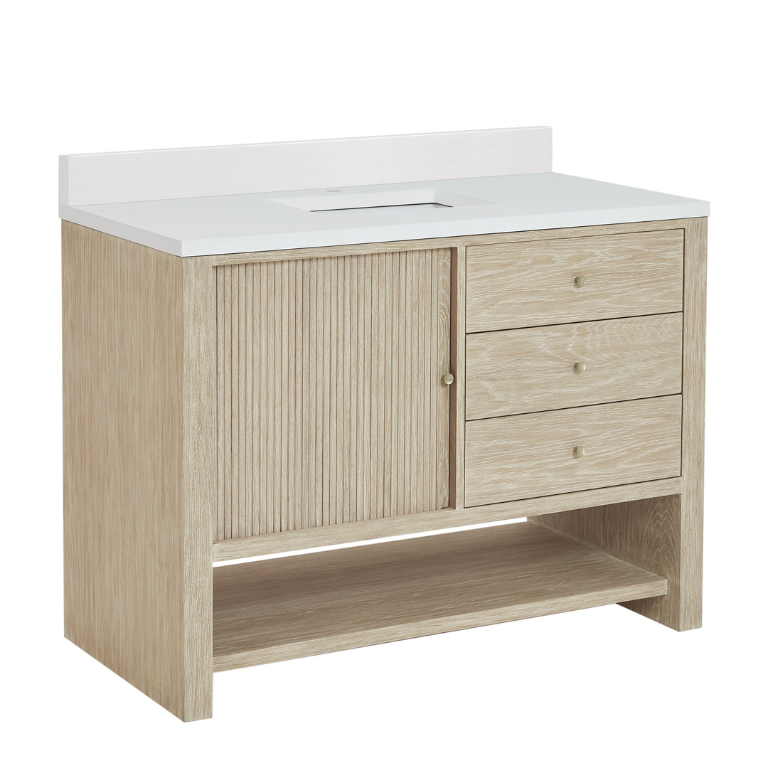 Marigot 48" Single Vanity, Sunwashed Oak w/ Single Hole 3 CM White Zeus Silestone Top & Backsplash
