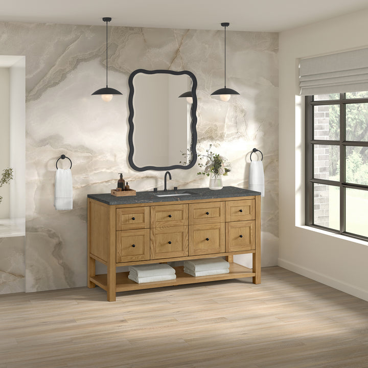 Breckenridge 60" Single Vanity, Light Natural Oak w/ 3 CM Parisien Bleu Top w/ FreePower Wireless Charger