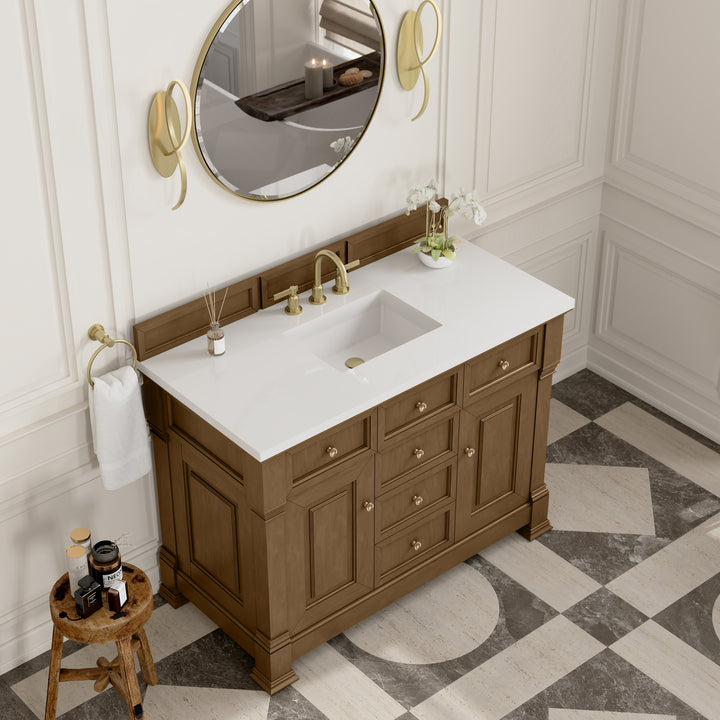 Brookfield 48" Single Vanity, Honey Oak,  w/ 3 CM White Zeus Silestone® Top
