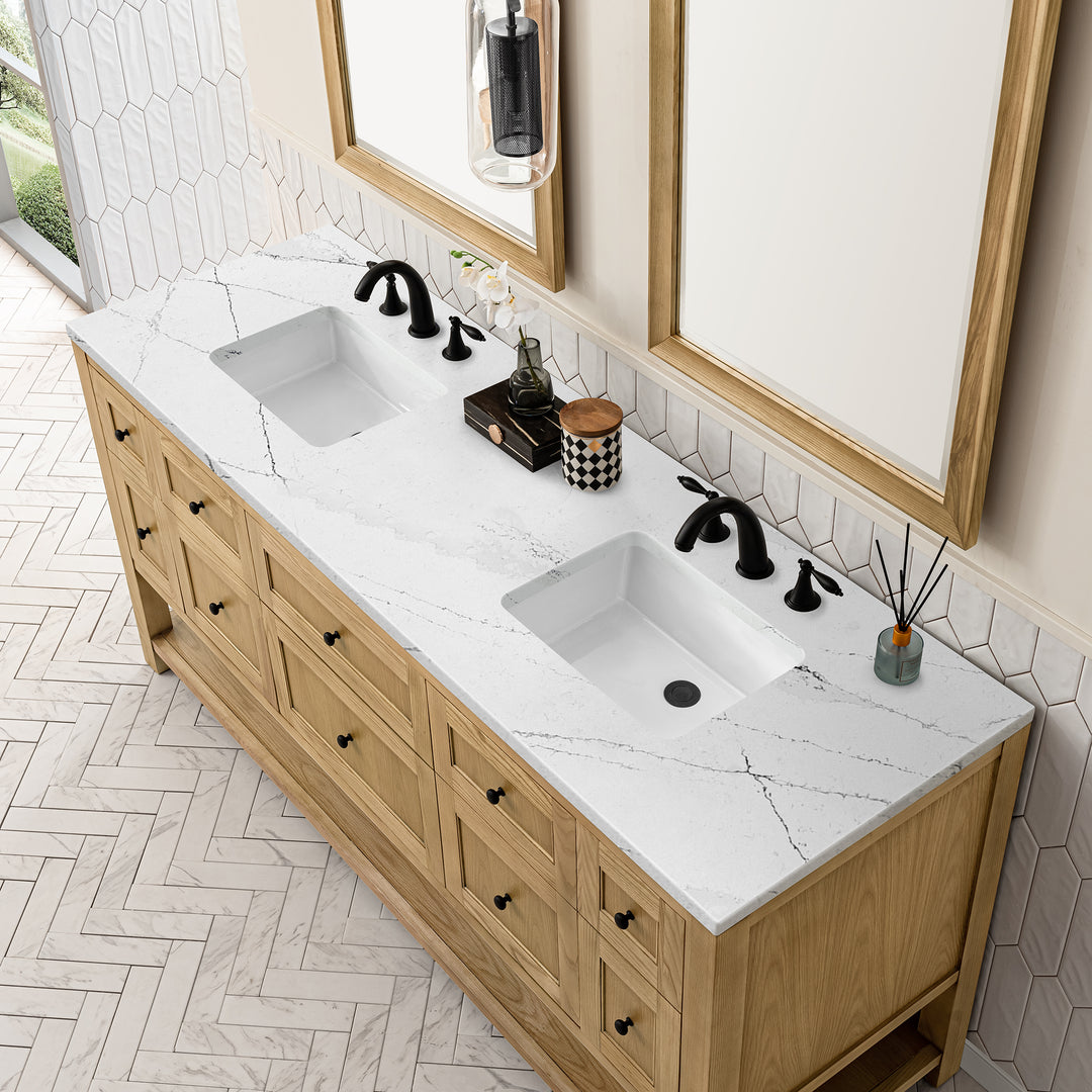 Breckenridge 72" Double Vanity, Light Natural Oak w/ 3 CM Ethereal Noctis Top w/FreePower Wireless Charger