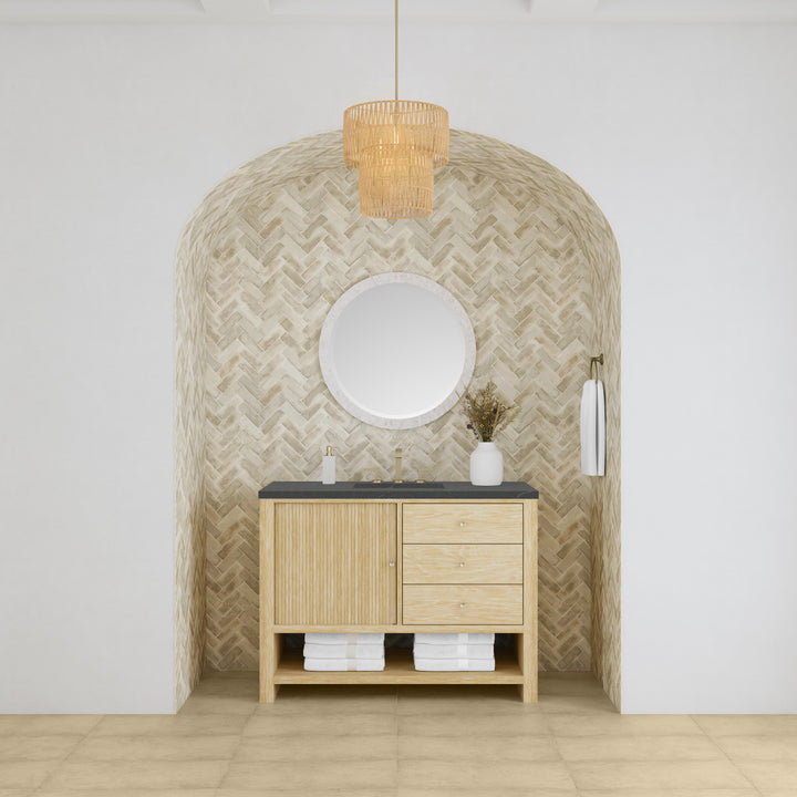 Marigot 48" Single Vanity, Sunwashed Oak w/ 3 CM Charcoal Soapstone Silestone Top