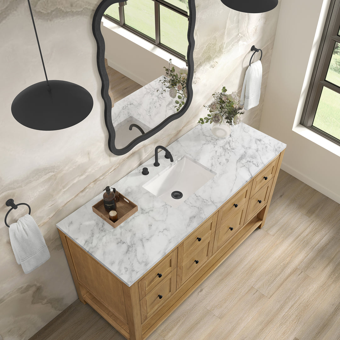 Breckenridge 60" Single Vanity, Light Natural Oak, w/ 3 CM Carrara Marble Top
