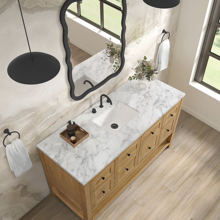 Breckenridge 60" Single Vanity, Light Natural Oak, w/ 3 CM Carrara Marble Top
