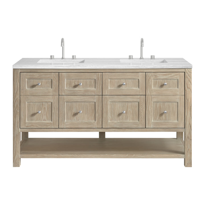 Breckenridge 60" Double Vanity, Whitewashed Oak, w/ 3 CM Arctic Fall Solid Surface Top