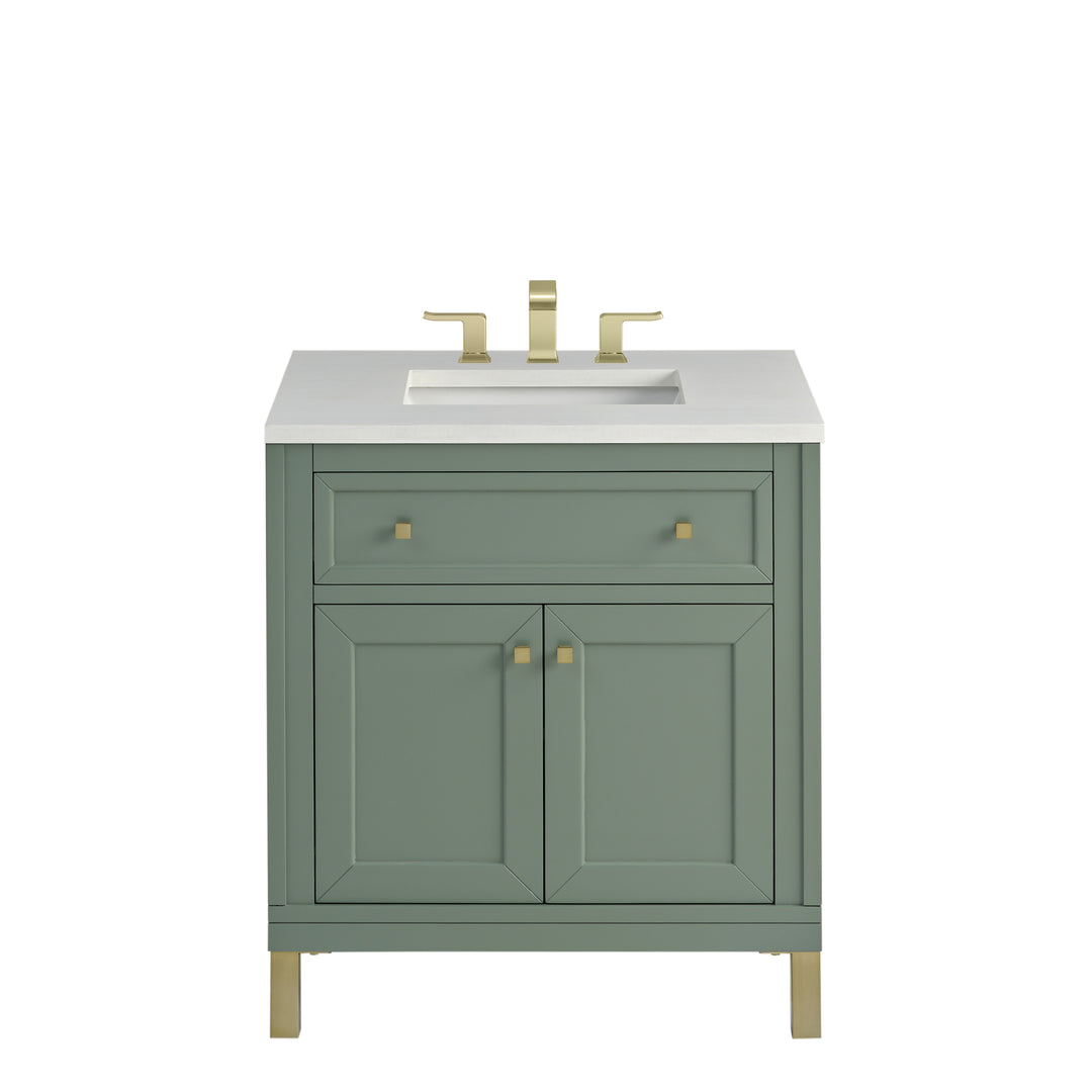 Chicago 30" Single Vanity, Smokey Celadon, w/ 3 CM White Zeus Silestone® Top