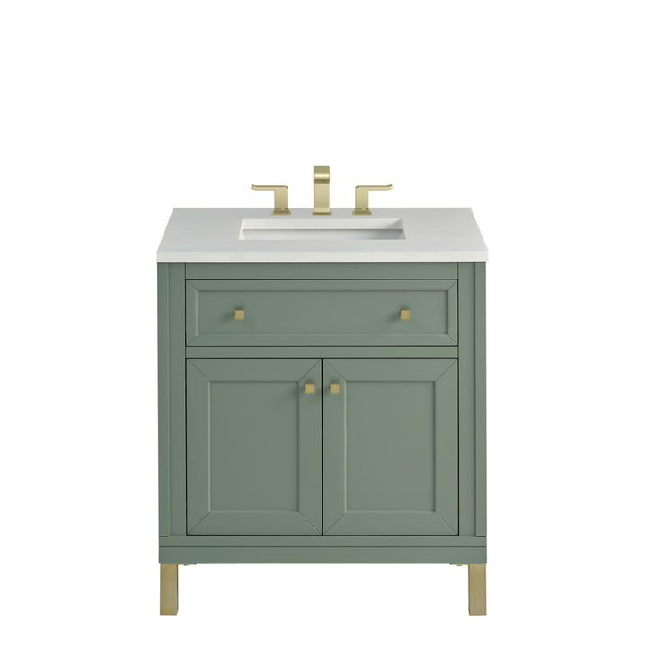 Chicago 30" Single Vanity, Smokey Celadon, w/ 3 CM White Zeus Silestone® Top