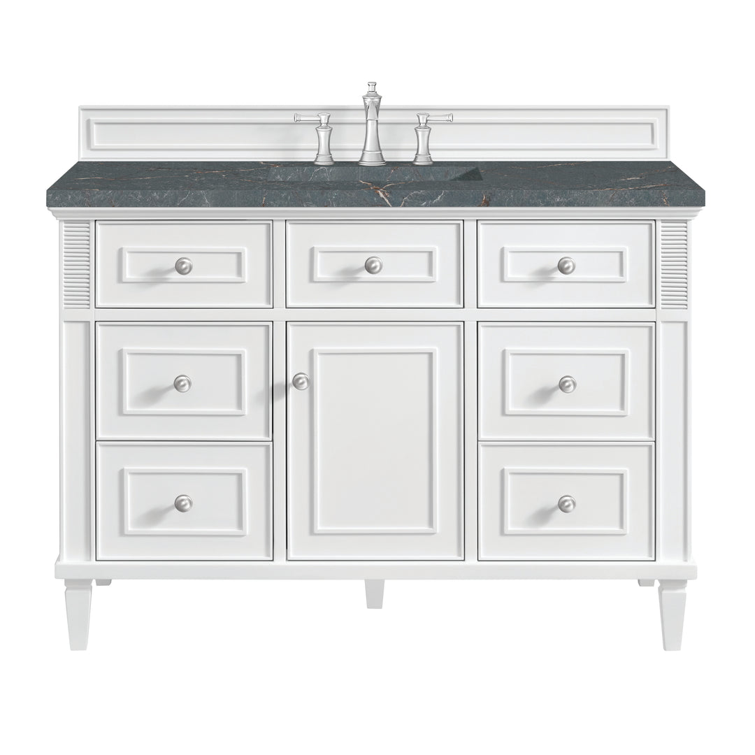 Lorelai 48" Single Vanity, Bright White w/ 3 CM Parisien Bleu Silestone Top w/FreePower Wireless Charger