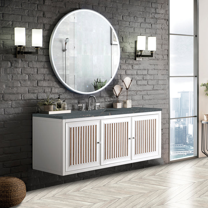 Athens 60" Single Vanity, Glossy White w/ 3 CM Parisien Bleu Silestone Top