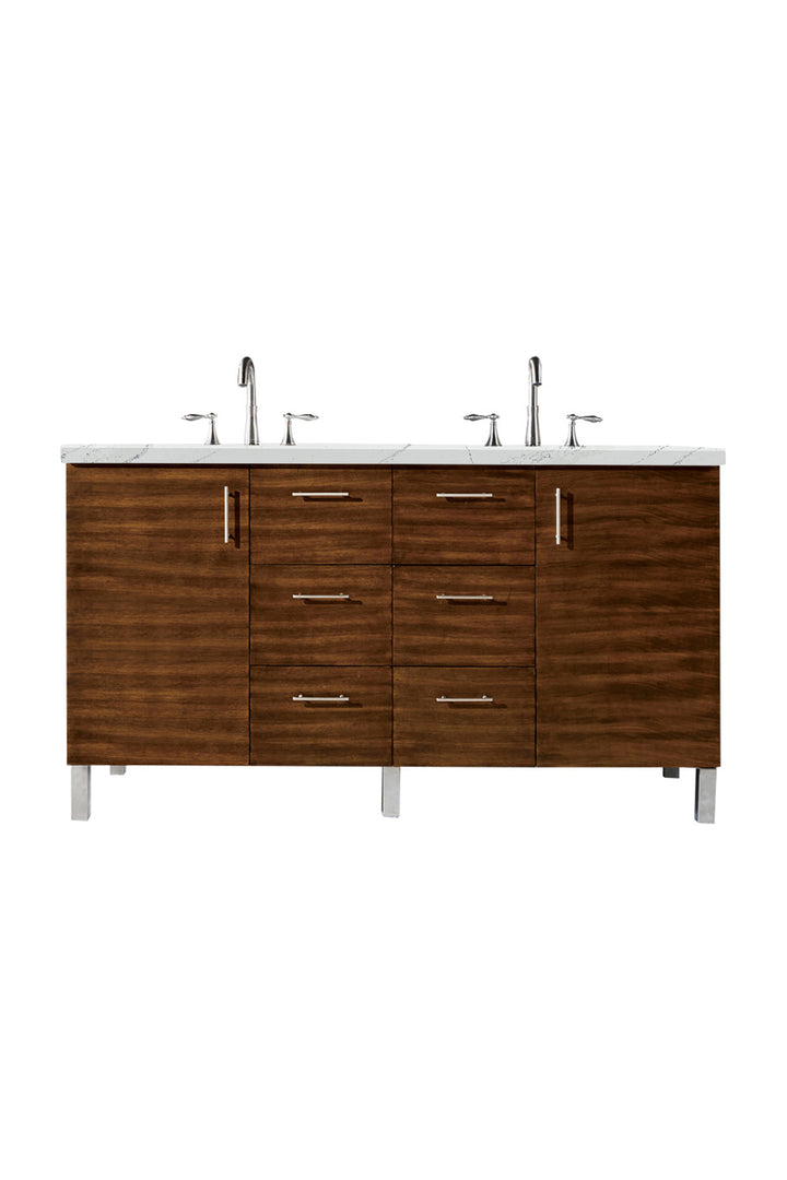 Metropolitan 60" Double Vanity, American Walnut w/ 3 CM Ethereal Noctis Silestone Top