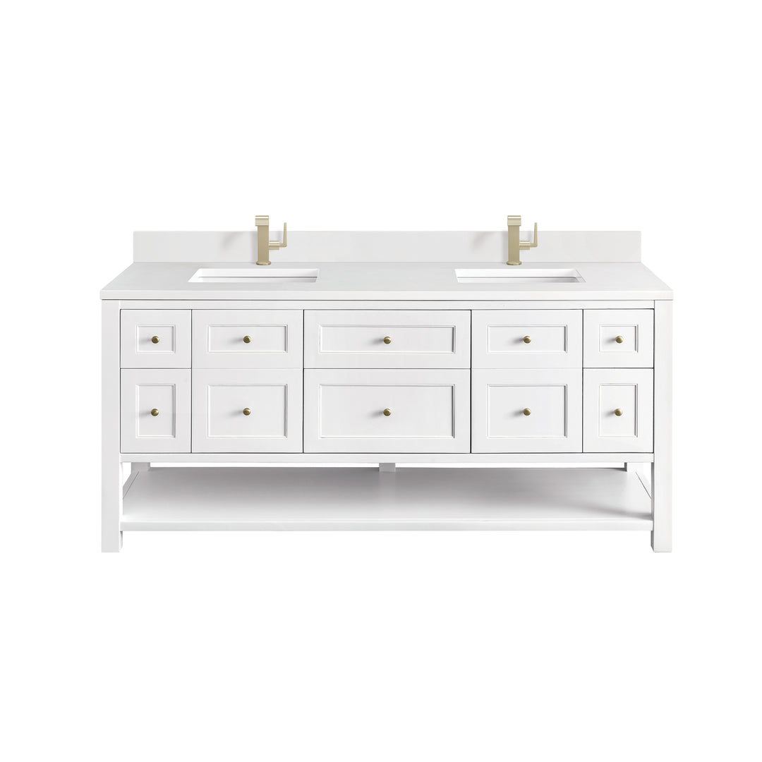Breckenridge 72" Double Vanity, Bright White w/ Single Hole 3 CM White Zeus Top & Backsplash