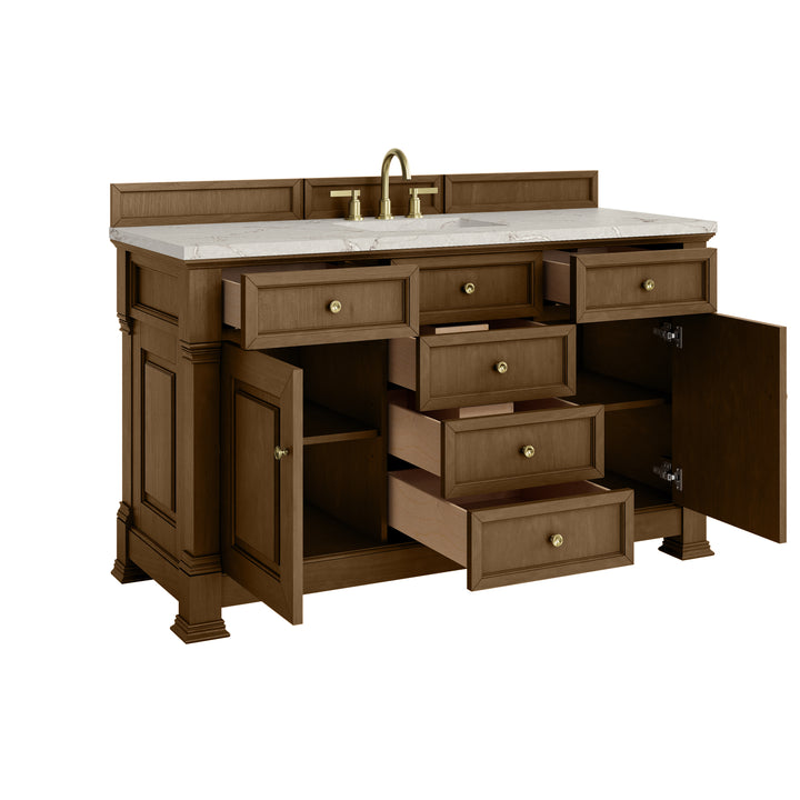 Brookfield 60" Single Vanity, Honey Oak w/ 3 CM Victorian Silver Silestone® Top