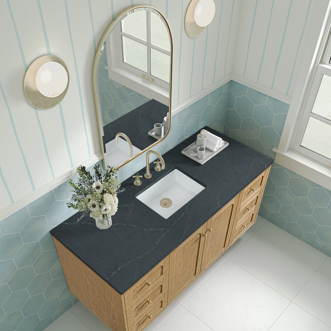Laurent 60" Single Vanity, Light Natural Oak, w/ 3 CM Charcoal Soapstone Quartz Top