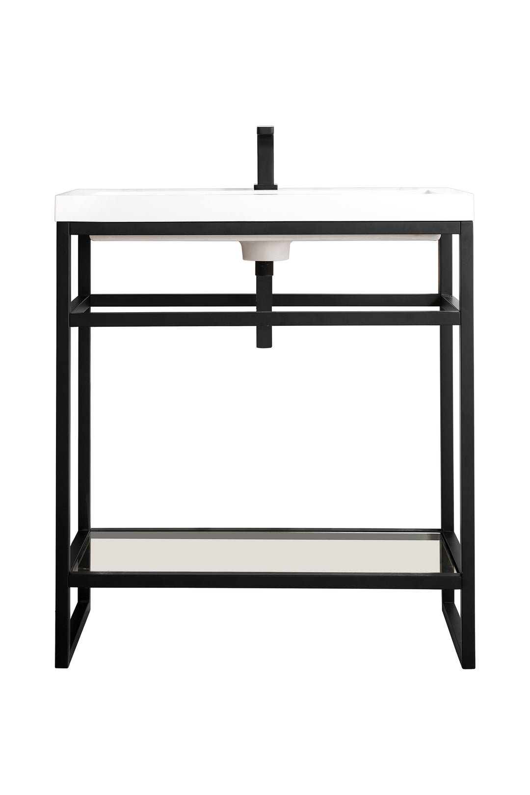 Boston 31.5" Single Console Vanity, Matte Black w/ White Glossy Composite Stone Top