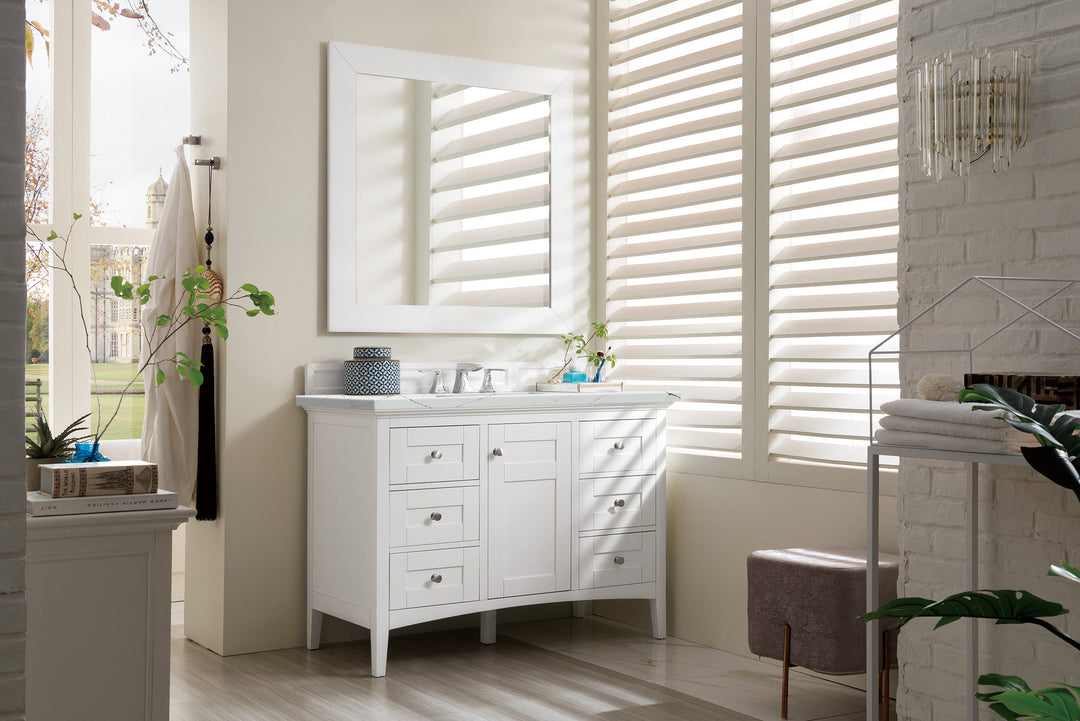 Palisades 48" Single Vanity, Bright White w/ 3 CM Ethereal Noctis Silestone Top